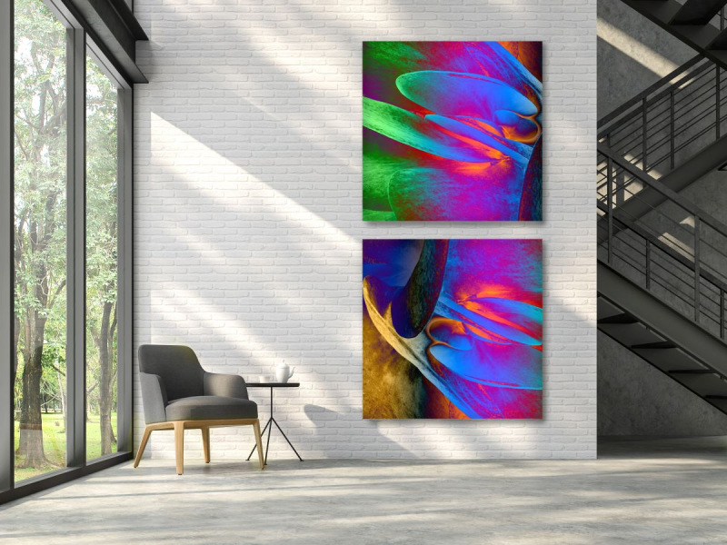 Moderne Architektur Wandgestaltung mit kontrastreichen Kunstbildern