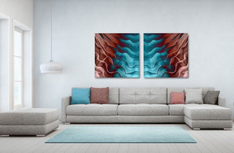 Diptychon Wellen – Zweiteiliges Set für horizontale Wandgestaltung