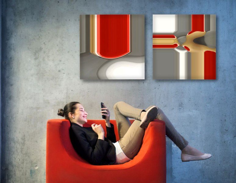 Diptychon Abstrakt im Raum – Quadratisches Designbild-Set