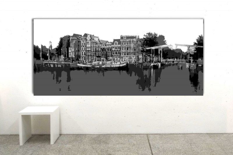 Urbane Raumgestaltung Amsterdam – Panorama Kunstbild Schwarz-Weiß