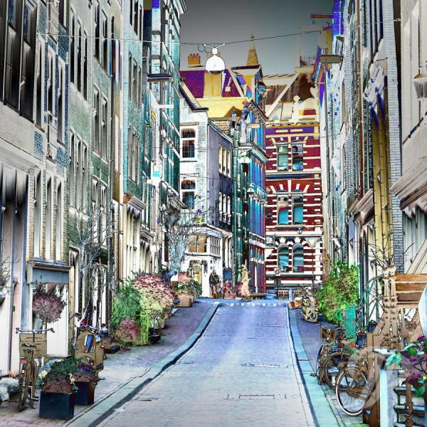 Fotodesign Amsterdam Straßenbild – Farblich retuschierte Stadtansicht