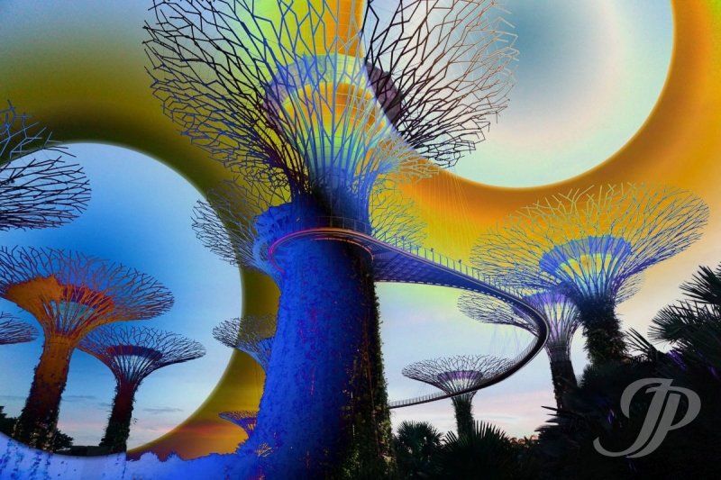 Abstraktes Wandbild Singapur – Futuristische Architektur & Skyline