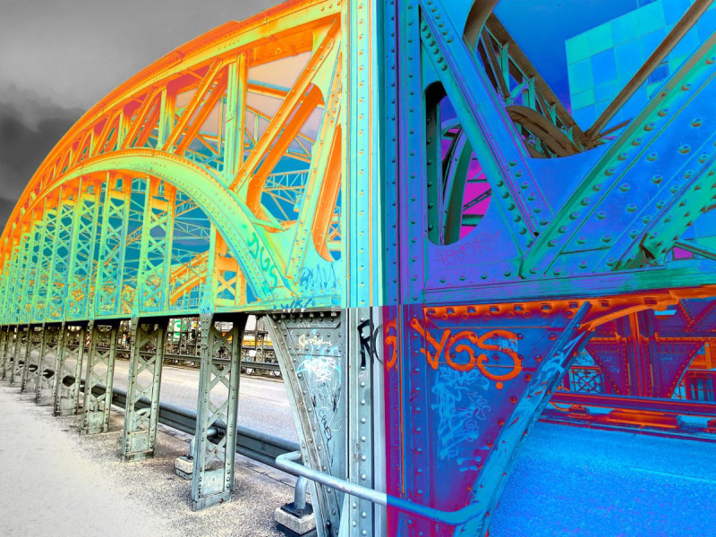 München Hackerbrücke Sonnenuntergang – Abstraktes Wandbild