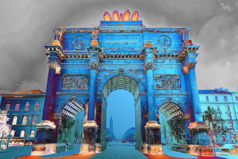 Kunstbild Siegestor München in Blau – Abstraktes Fotodesign