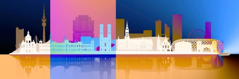 München Skyline abstrakt – Modernes Wandbild Stadtansichten